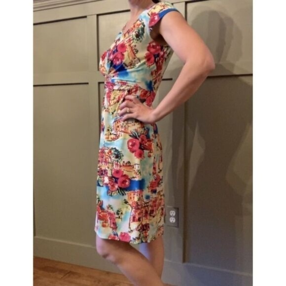 Antonio Melani Cap Sleeve Travel Floral Vacation Printed Sheath Dress Size Small - Picture 4 of 10